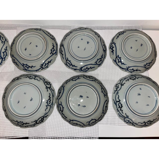 Antique Blue and White Plates - Collection of 12 - 7" X 7" Round - Scalloped Edge - End Edo or Beginning Meiji For Sale - Image 13 of 18