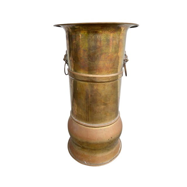 1900 - 1909 Antique Brass Umbrella Stand / Floor Vase – Russian European Metalwork With Double-Headed Eagle Mark For Sale - Image 5 of 6