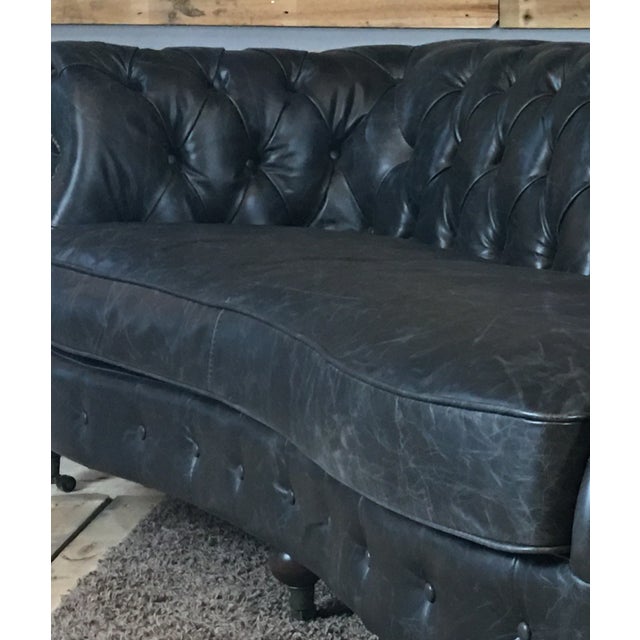 English Chesterfield Antique Ebony Genuine Leather Sofa For Sale - Image 3 of 9