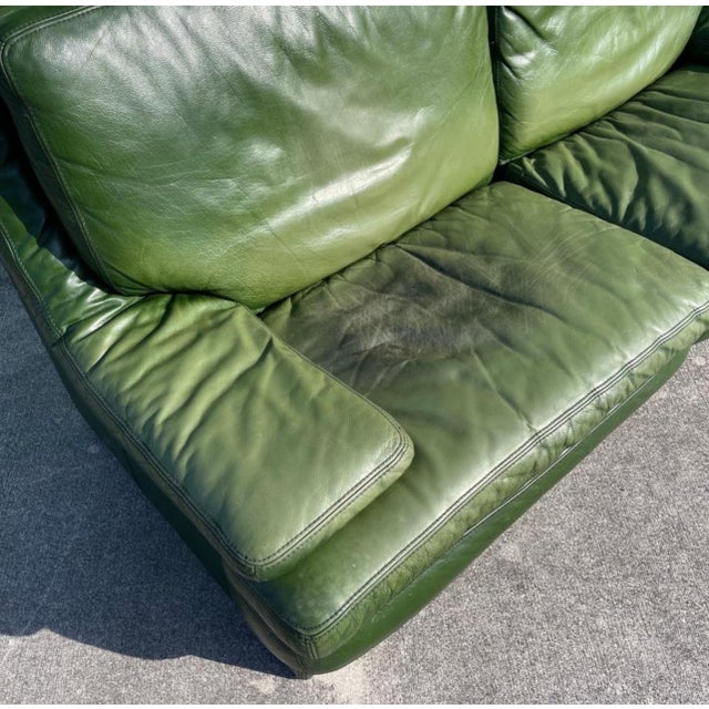 Postmodern Postmodern Patinated Green Buffalo Leather Sofa by Roche Bobois For Sale - Image 3 of 10