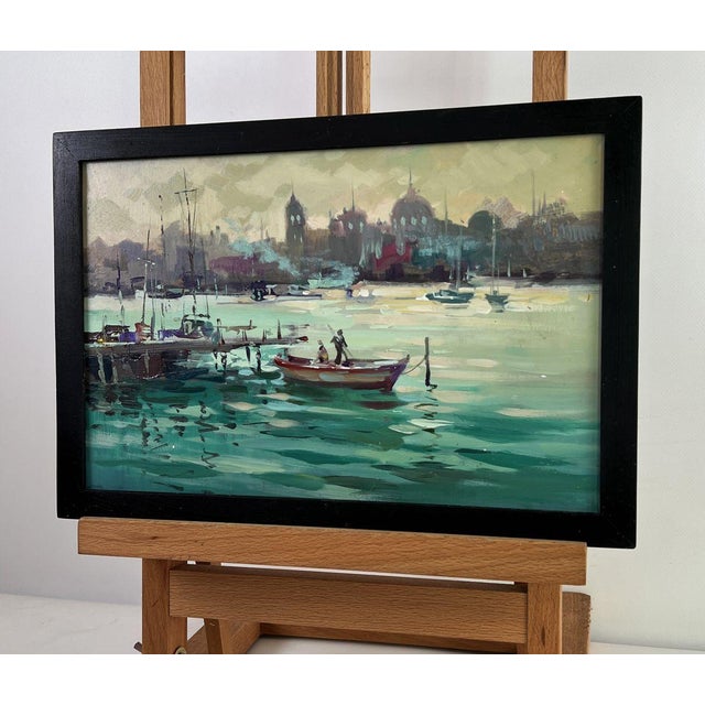 Impressionist Oil Painting Evening Over the Pier With Boats Yuriy Suprunchuk For Sale - Image 3 of 11