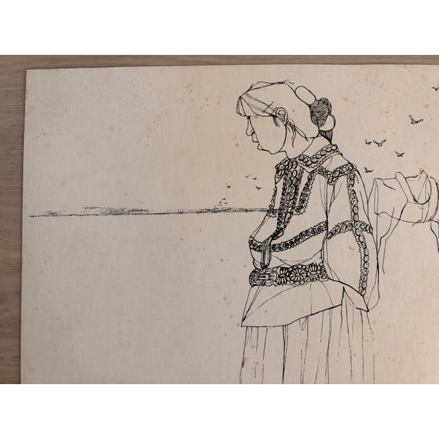 Guillermo Acevedo Original Mixed-Media Apache Woman, Circa 1978 For Sale - Image 12 of 12