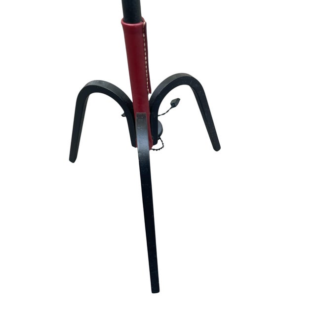 Adjustable Floor Lamp in Metal Covered with Burgundy Leather by Jacques Adnet, 1950 For Sale - Image 4 of 10