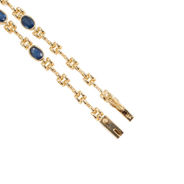 Vintage Ladies 18k Yellow Gold 10.12ct Blue Oval Sapphires Link Chain Necklace For Sale In Houston - Image 6 of 8