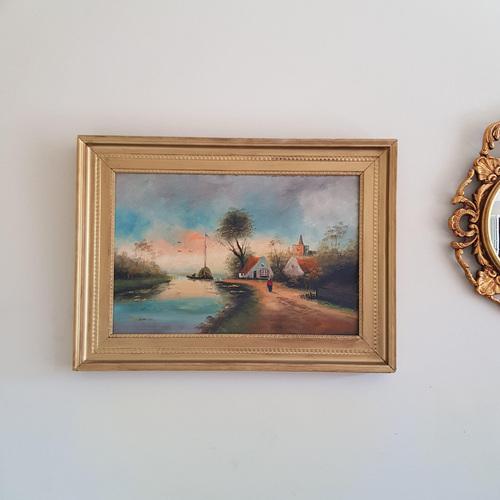 Vintage Original Landscape Painting, Wall Art, Home Decor, Old Dutch Scene, Wood Frame, Wall Picture, Interior Design. Old...