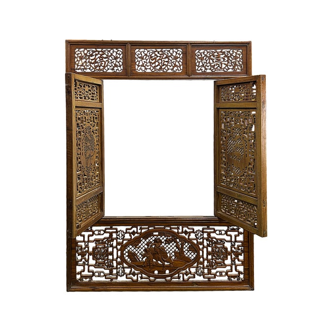 Elevate your interior design and architectural styling with this exquisite vintage Chinese wooden wall panel window...