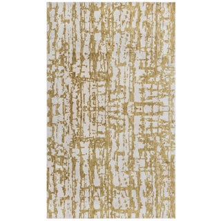 Abstract Modern Grid Golden Tan With Ivory Silk Rug "Giltgrid" For Sale
