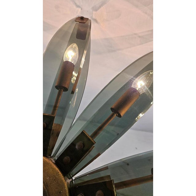 Mid-Century Modern Brass and Glass Chandelier attributed to Fontana Arte, Italy, 1960 For Sale - Image 10 of 12