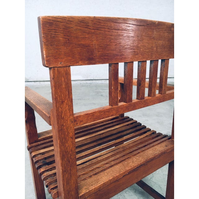 1920s Dutch Modernist Carved Oak Side Chair, 1920s For Sale - Image 5 of 18