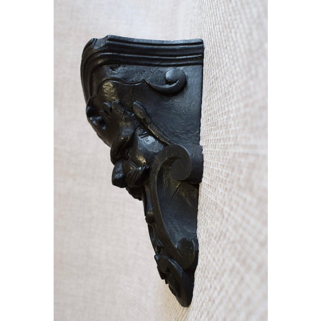 Black Napoleon III Victorian Black Wall Shelf with Green Man Carving, 1890s For Sale - Image 8 of 13