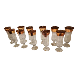 Vintage Avitra Crystal and Gold Champagne Flutes- Set of 11