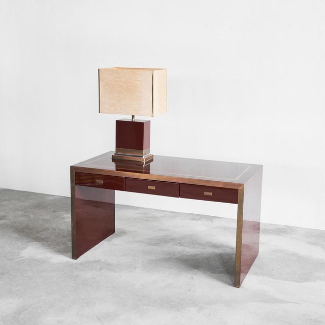 Jean Claude Mahey Desk in Lacquered Wood & Brass, 1970s For Sale - Image 6 of 16