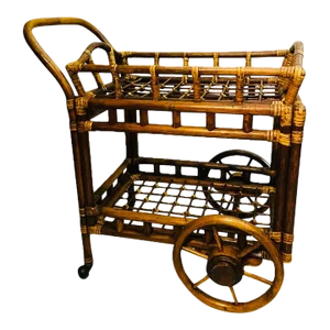 1950s Vintage Coastal Tray Bamboo Bar Cart