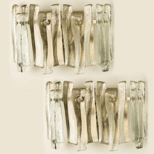 Textured Ice Glass Chrome Wall Lights attributed to J. T. Kalmar for Kalmar, 1970 For Sale - Image 9 of 11