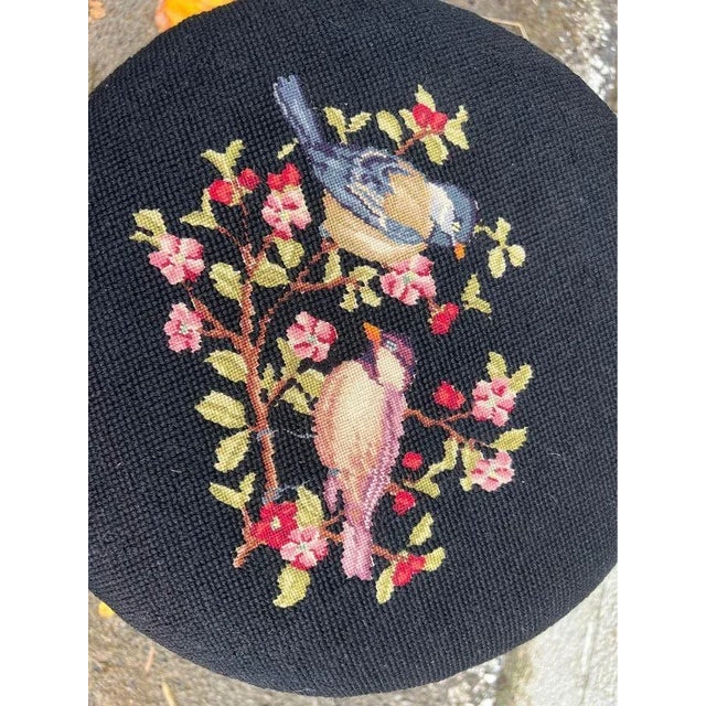 Early 20th Century Louis XV Style Petit Point Upholstered Cast Iron Base Stool For Sale - Image 9 of 9