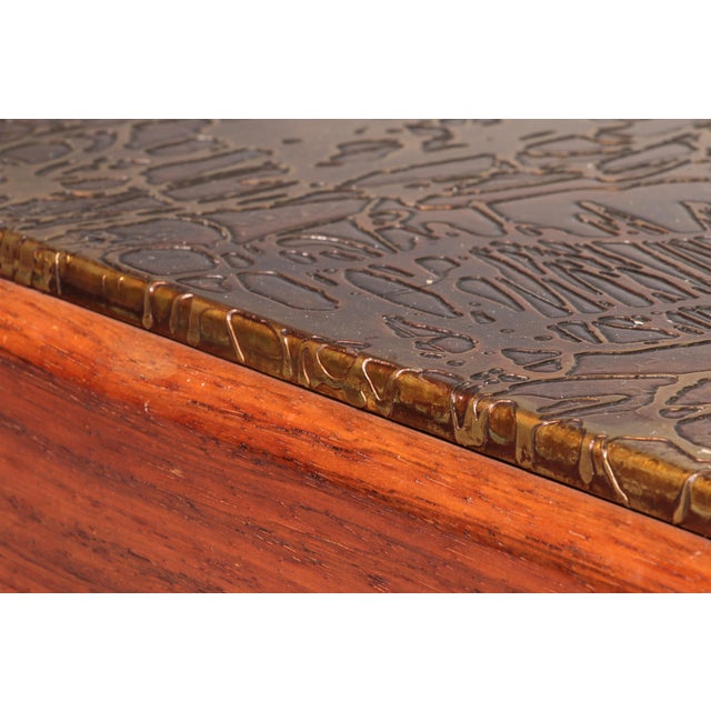 1970s Brutalist Coffee Table with Copper Top and Wooden Base, 1970 For Sale - Image 5 of 12