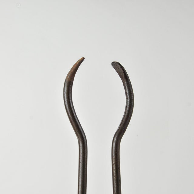 Black Vintage Iron Fireplace Tool Set Twisted Handles Five Piece Rustic Hearth Tools For Sale - Image 8 of 15