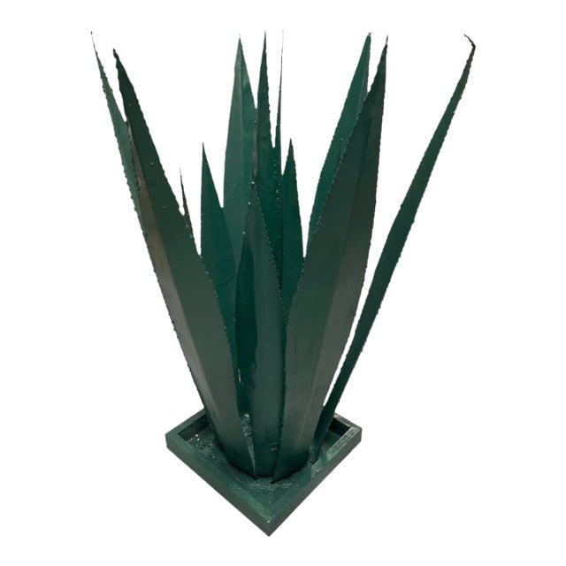 Handcrafted Moroccan Green Sculptural Metal Agave For Sale