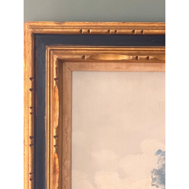 Blue Vintage Signed Impressionist Landscape Oil Painting With Figures in Gilt Wood Frame For Sale - Image 8 of 16