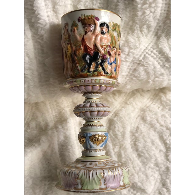 Figurative 18th Century Capodimonte Raised Relief Porcelain Greek Mythological Chalice For Sale - Image 3 of 13