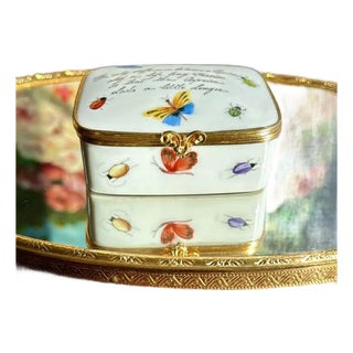 1970s Tiffany & Co. Le Tallec Private Stock French Limoges Vintage Porcelain Jewelry/ Trinket Box, Hand Painted Butterflies and Bugs Decoration For Sale