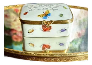 1970s Tiffany & Co. Le Tallec Private Stock French Limoges Vintage Porcelain Jewelry/ Trinket Box, Hand Painted Butterflies and Bugs Decoration