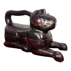 Vintage Large Carved Wood Cat Statue