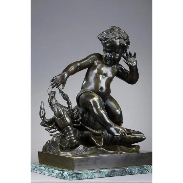 Bronze Sculpture, Child Pinched by a Crayfish in the style of Jean-Baptiste Pigalle For Sale - Image 3 of 18