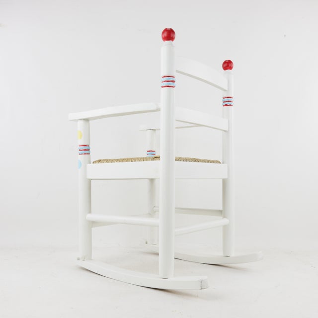 Children's Lovely Hand-Painted Children's Rocking Chair With Hand-Woven Reed Seat Cushions For Sale - Image 3 of 12