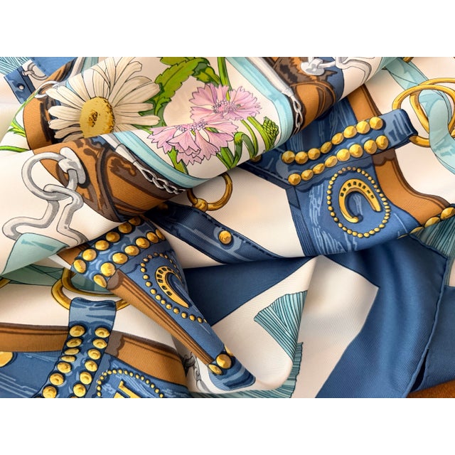 Royal Blue Hermès Aux Champs 1990 Silk Scarf by Caty Latham For Sale - Image 8 of 11