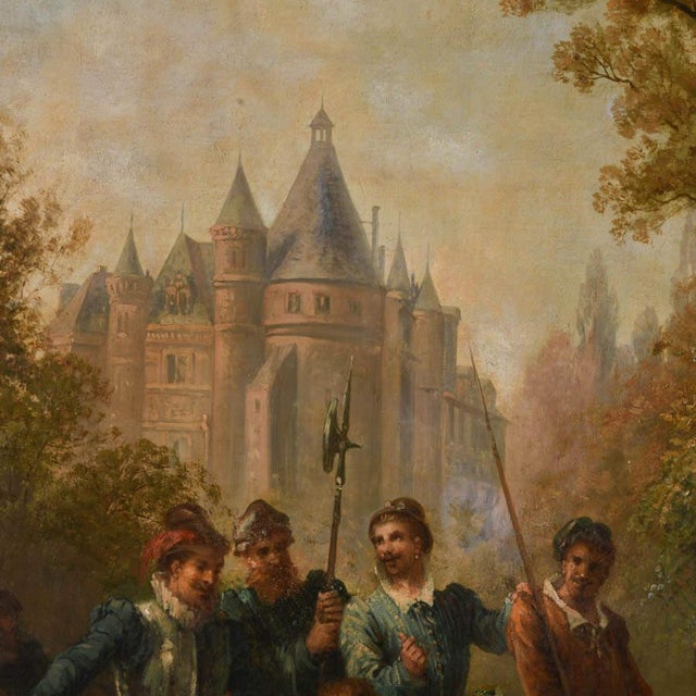 Antique Framed Signed Carlo Rossi Merriment in the Garden Oil on Canvas For Sale - Image 4 of 18