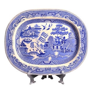 Blue Transferware Platter by Thomas Fell, England, 1825 For Sale