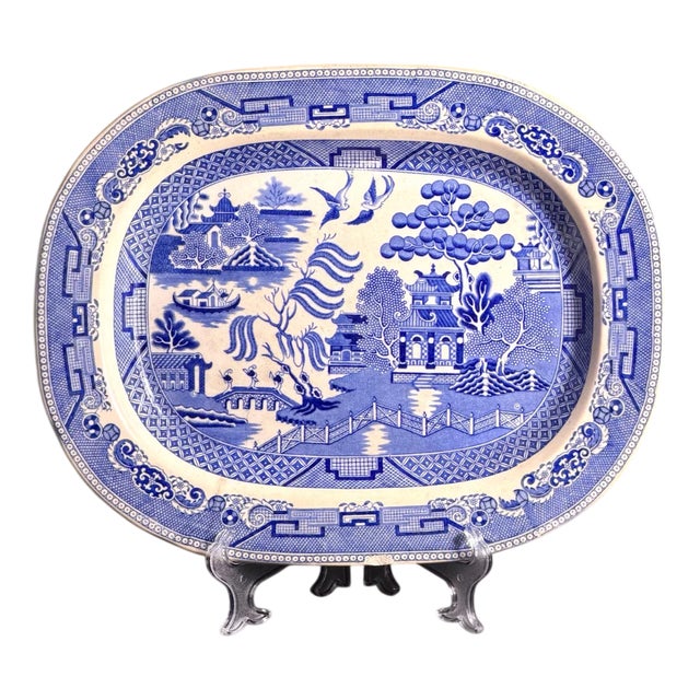 Blue Transferware Platter by Thomas Fell, England, 1825 For Sale