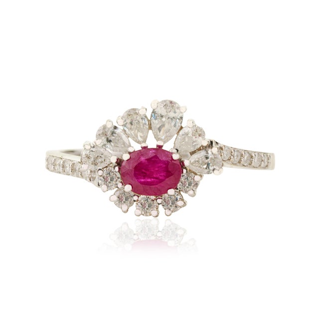 Not Yet Made - Made To Order 18k Gold Mozambique Natural Ruby & Diamond Floral Halo Cocktail Ring Size 7 For Sale - Image 5 of 16