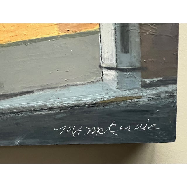 Dove Gray "Put a Ring on It" Contemporary Cityscape Painting in Aqua, Gray and Gold by Mill Valley Artist Mary Anne McKernie For Sale - Image 8 of 10