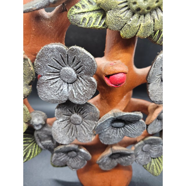 Vtg Large Tree Of Life Mexico Mexican Clay Candelabra Candle Holder Flower Bird