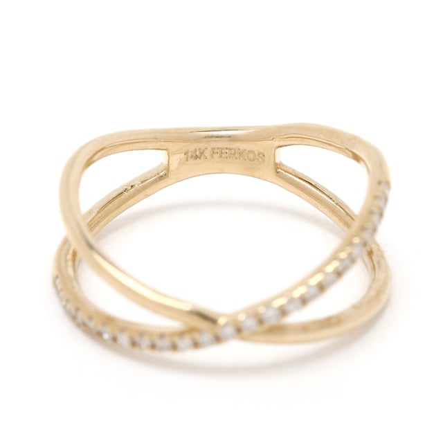 Early 21st Century Ferkos .12ctw Diamond X Band Ring, 14k Yellow Gold, Ring Size 4.5 For Sale - Image 5 of 6
