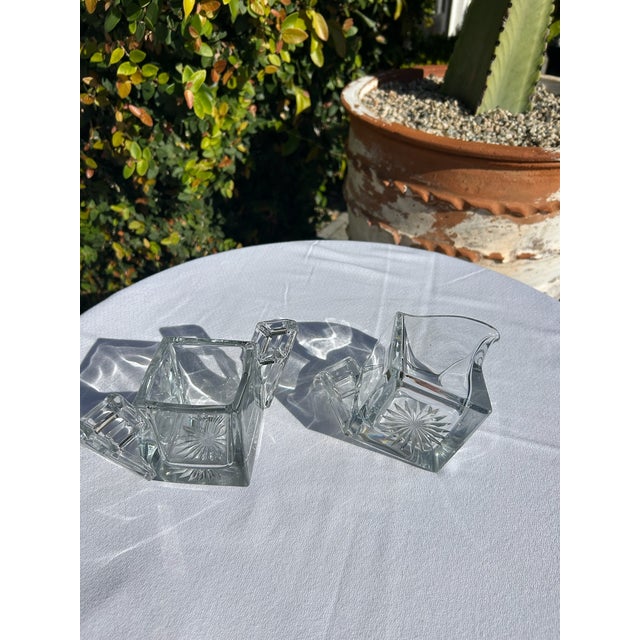 Glass Vintage Cut Crystal Cream & Sugar Set For Sale - Image 7 of 16