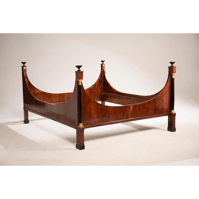 Early 1800s Italian Empire-style bed. Crafted in walnut veneer, the bed retains its original hardware, carefully cleaned...
