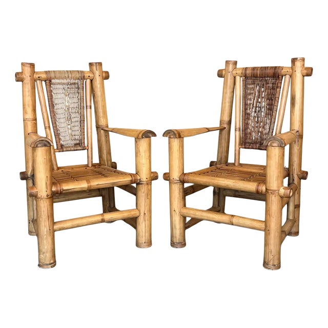 Set of Large Bamboo Pagoda Lounge Chairs in the style of Budji Layug, 1960 For Sale