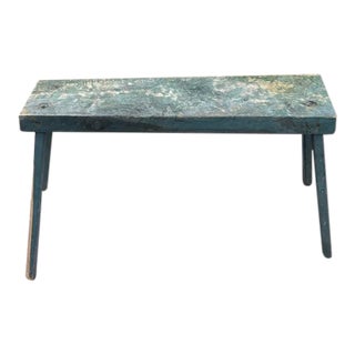 Primitive Handmade Wood Bench With Original Blue Paint For Sale