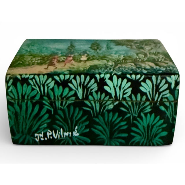 Vintage Small Hand-Painted Caribbean Folk Art Jewelry Box, Signed – Solid Wood, Lift-Off Lid For Sale - Image 4 of 10