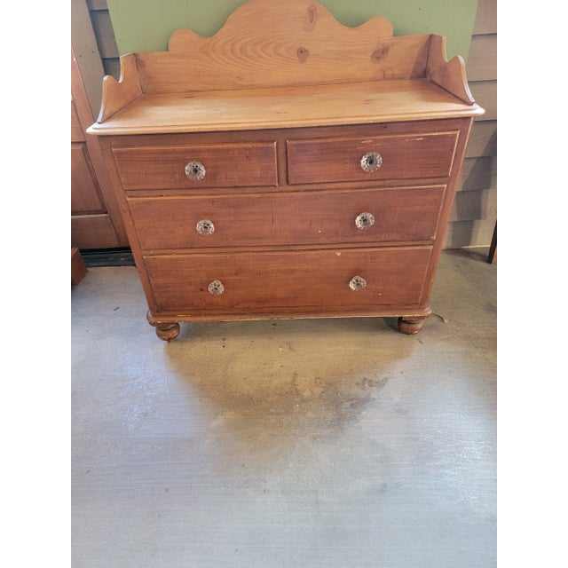 Victorian Antique Pine Two Drawers Over Two Drawers - Chest of Drawers With Gallery Back - From England For Sale - Image 3 of 12