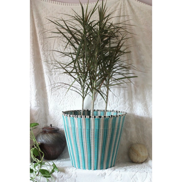 Boho Chic 1960s Extra Large Plastic Woven Basket For Sale - Image 3 of 8