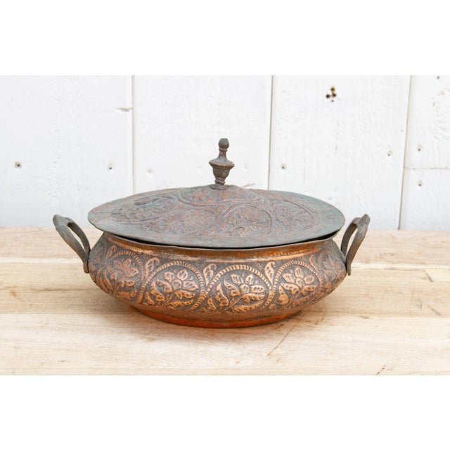 Metal Antique Floral Engraved Copper Bowl For Sale - Image 7 of 10