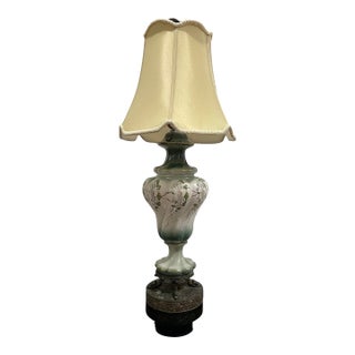 1930s Art Nouveau Hand-Painted Green Ceramic Table Lamp With Cast Metal Base For Sale