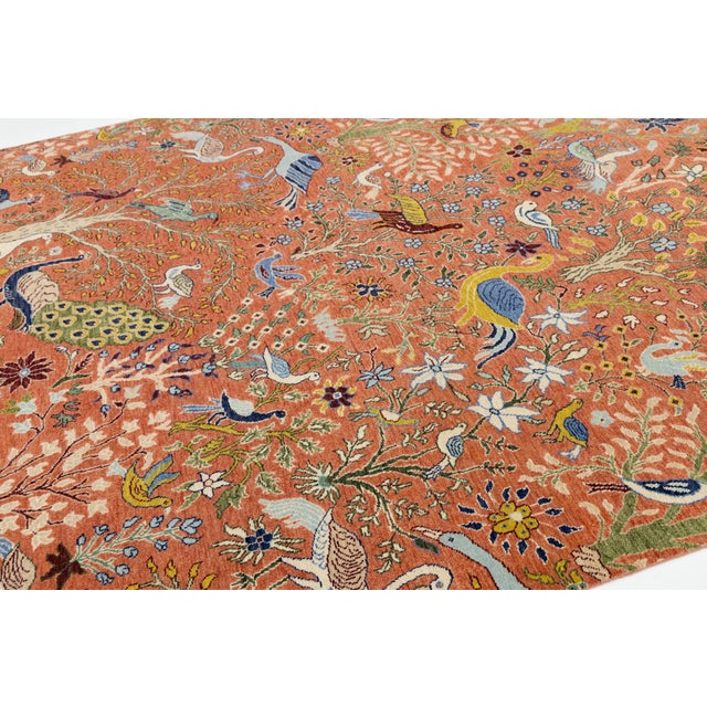 Modern Indian Hand-Knotted Wool Rug – Rust & Blue Tree of Life For Sale - Image 10 of 10