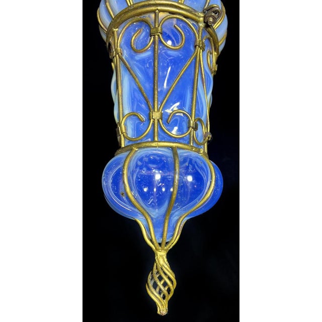 CVenetian Opal Glass Lanterns and Sconce, Murano, 1950s, Set of 2 For Sale - Image 16 of 18