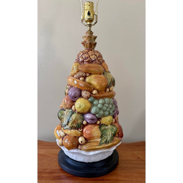 Wood Large Mid 20th Century Italian Porcelain Fruit Topiary Table Lamp For Sale - Image 7 of 12