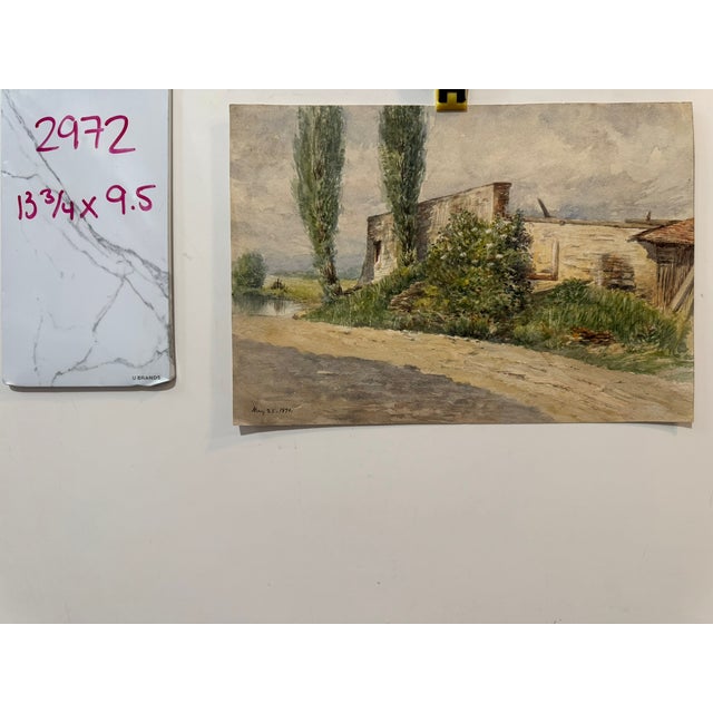 Paint Attributed to Frank Henry Mason Dated 1890 Rural Farm Landscape Watercolor For Sale - Image 7 of 7